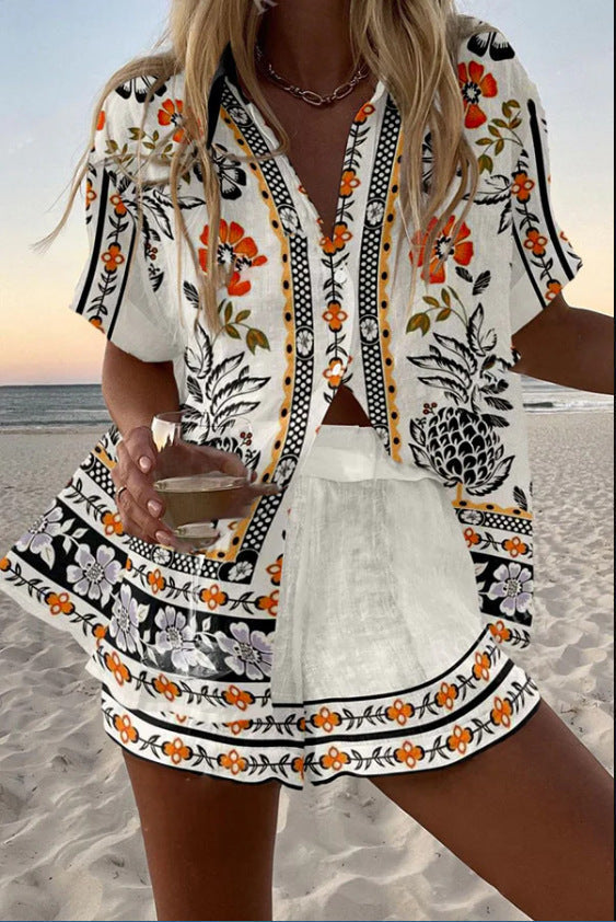 Hershey | Short Linen Dress with Floral Design