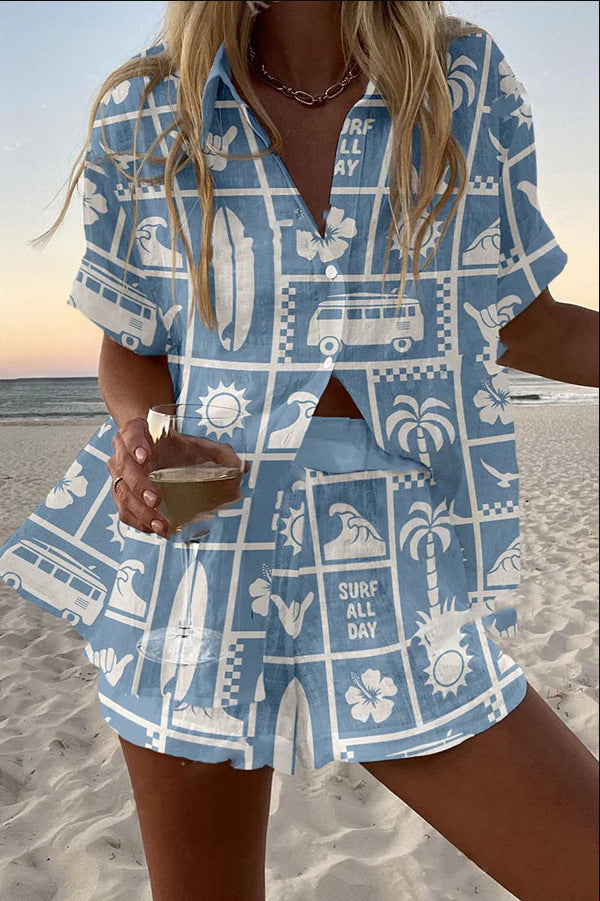 Medylyn | Short Linen Outfit with Caravan Motif