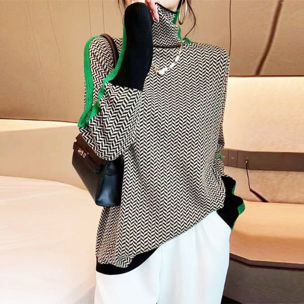 Delia | Turtleneck Sweater with Striking Contrast Stripes