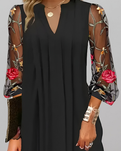 Renée | Elegant Women's Long Dress with Embroidered Sleeves