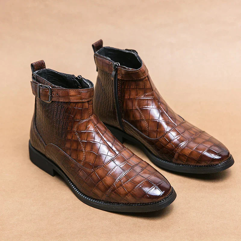 Derrick | Synthetic Leather Buckle Ankle Boots