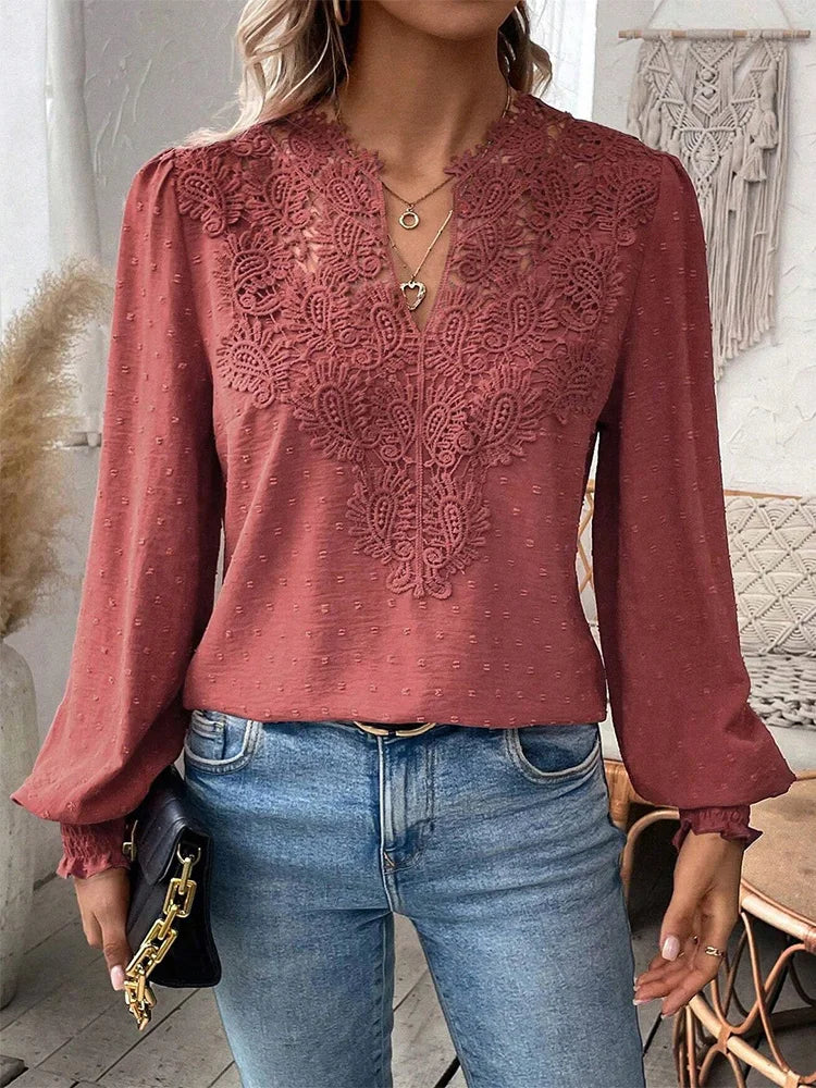 Olivia | Luxury Lace Blouse with V-Neck