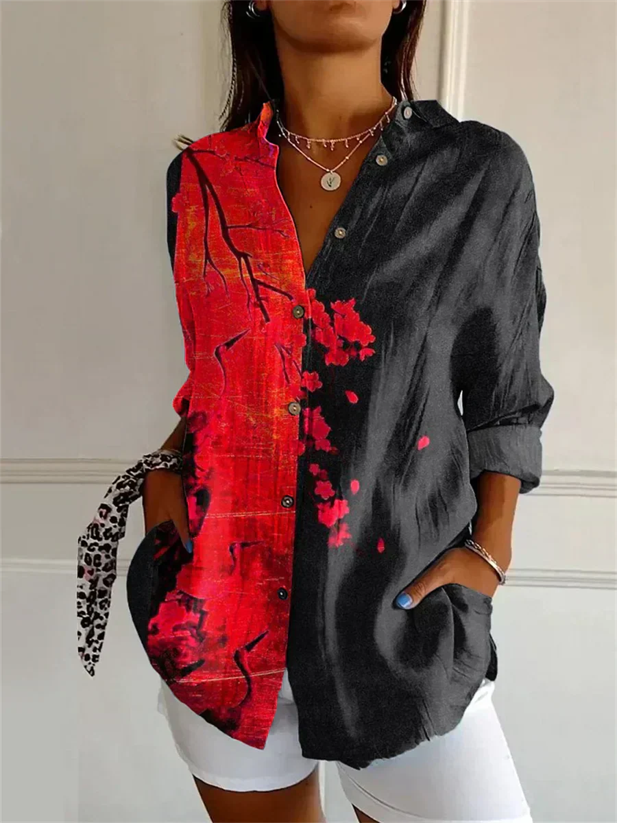 Lisa | Black Red Blouse with Flower Motif