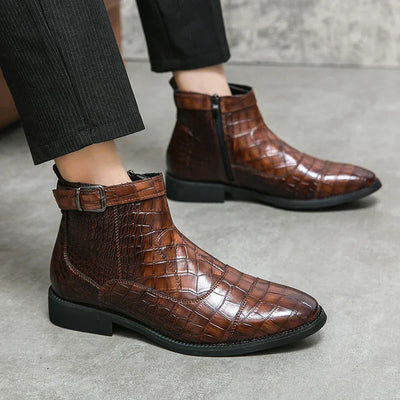 Derrick | Synthetic Leather Buckle Ankle Boots