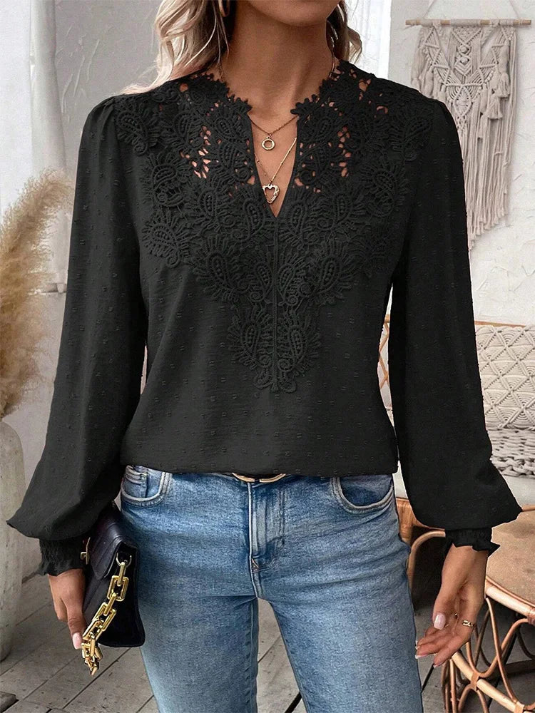 Olivia | Luxury Lace Blouse with V-Neck