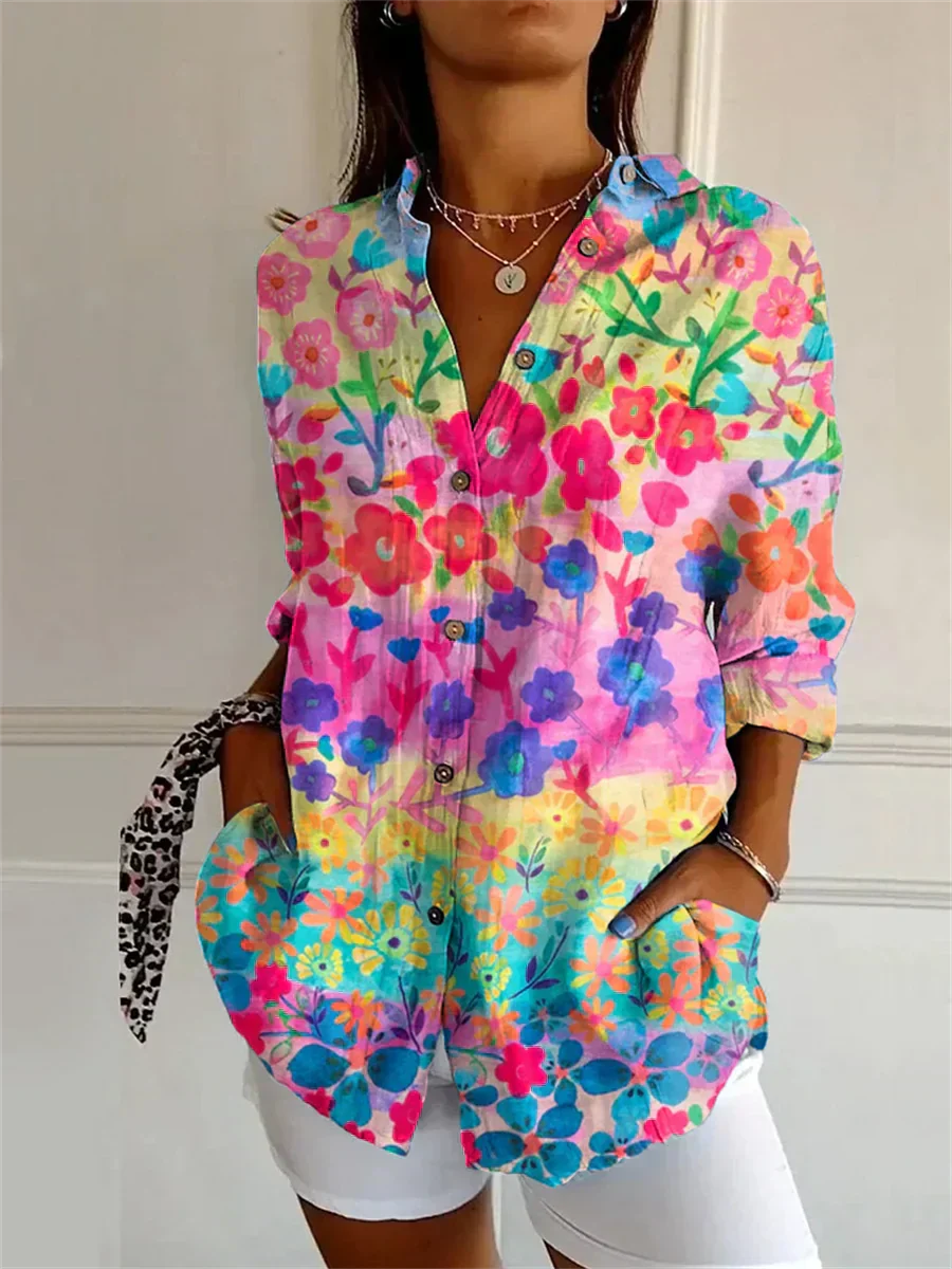 Natalia | Comfortable Blue Blouse with Floral Pattern