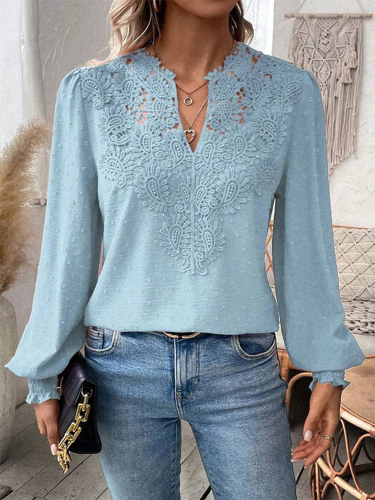 Olivia | Luxury Lace Blouse with V-Neck