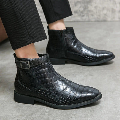 Derrick | Synthetic Leather Buckle Ankle Boots