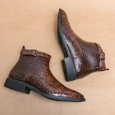 Derrick | Synthetic Leather Buckle Ankle Boots
