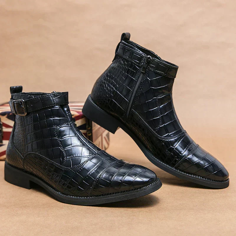 Derrick | Synthetic Leather Buckle Ankle Boots