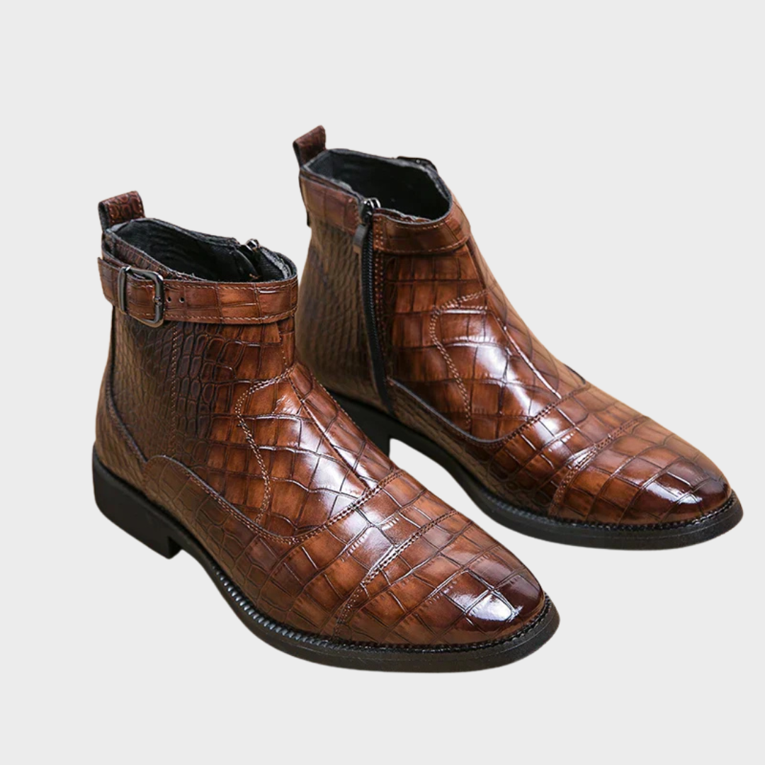 Derrick | Synthetic Leather Buckle Ankle Boots