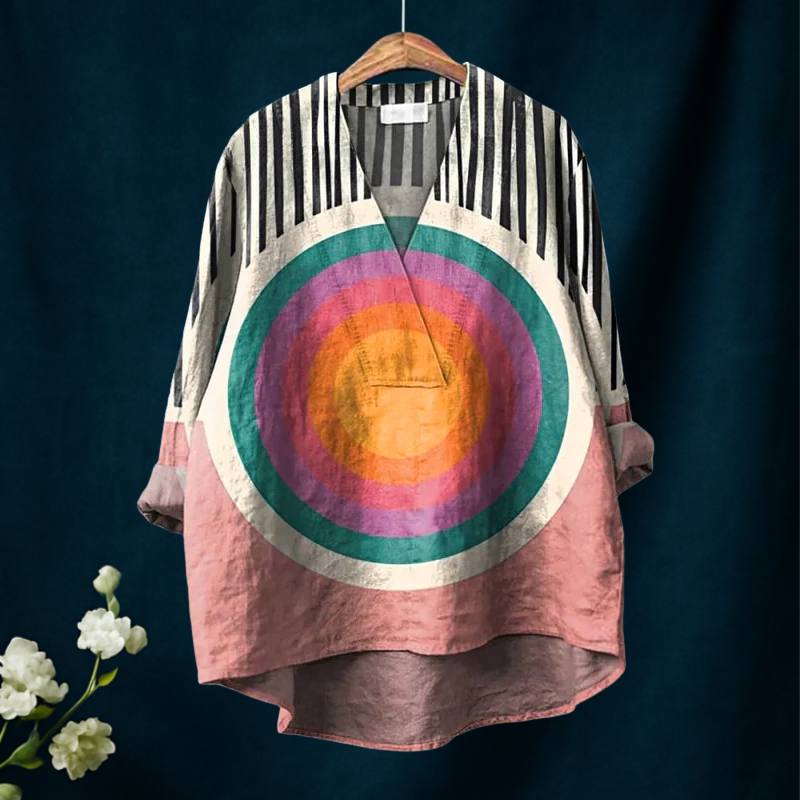 Arabelle | Women's Gradient Circle Geometry Print Casual V-neck Shirt