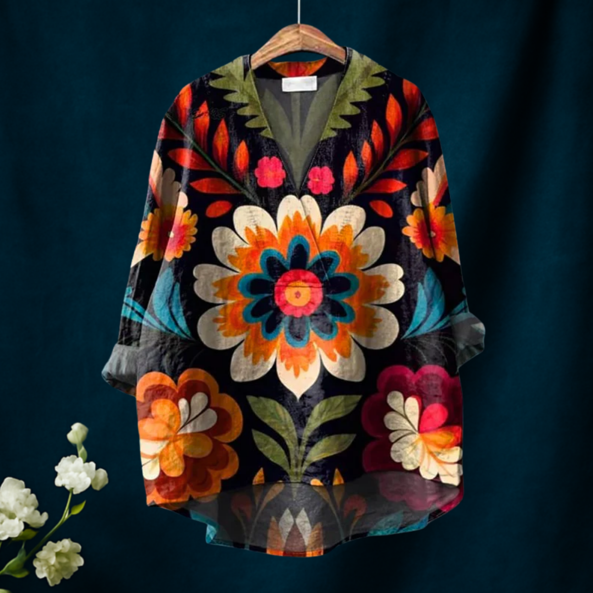 Kristel | Women's Retro Flowers Print Casual V-neck Shirt