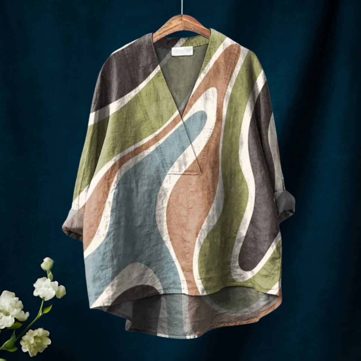Mikaela | Women's Ripple Print Casual V-neck Shirt