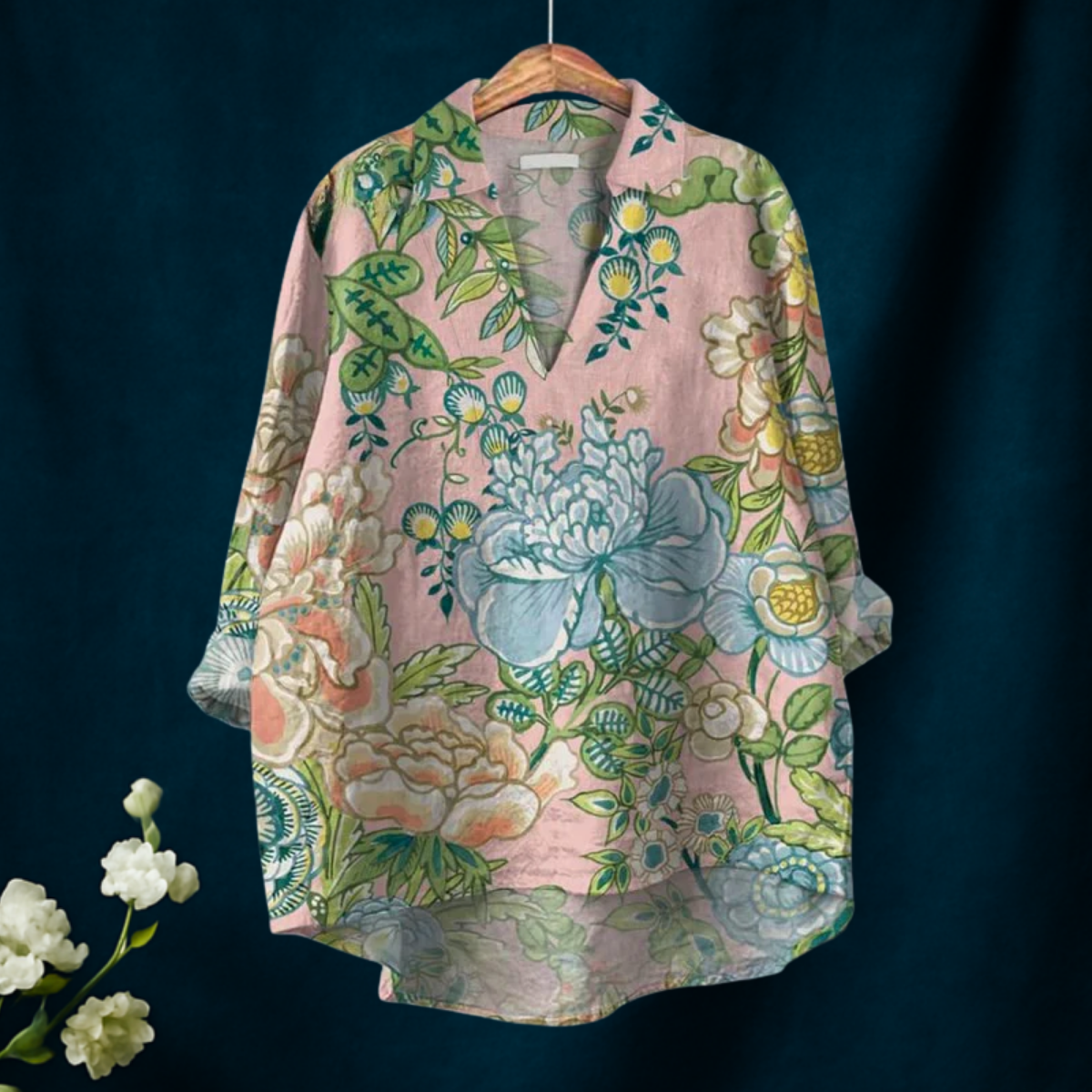 Jemimah | Women's Vintage Floral Art Print Casual V-neck Shirt