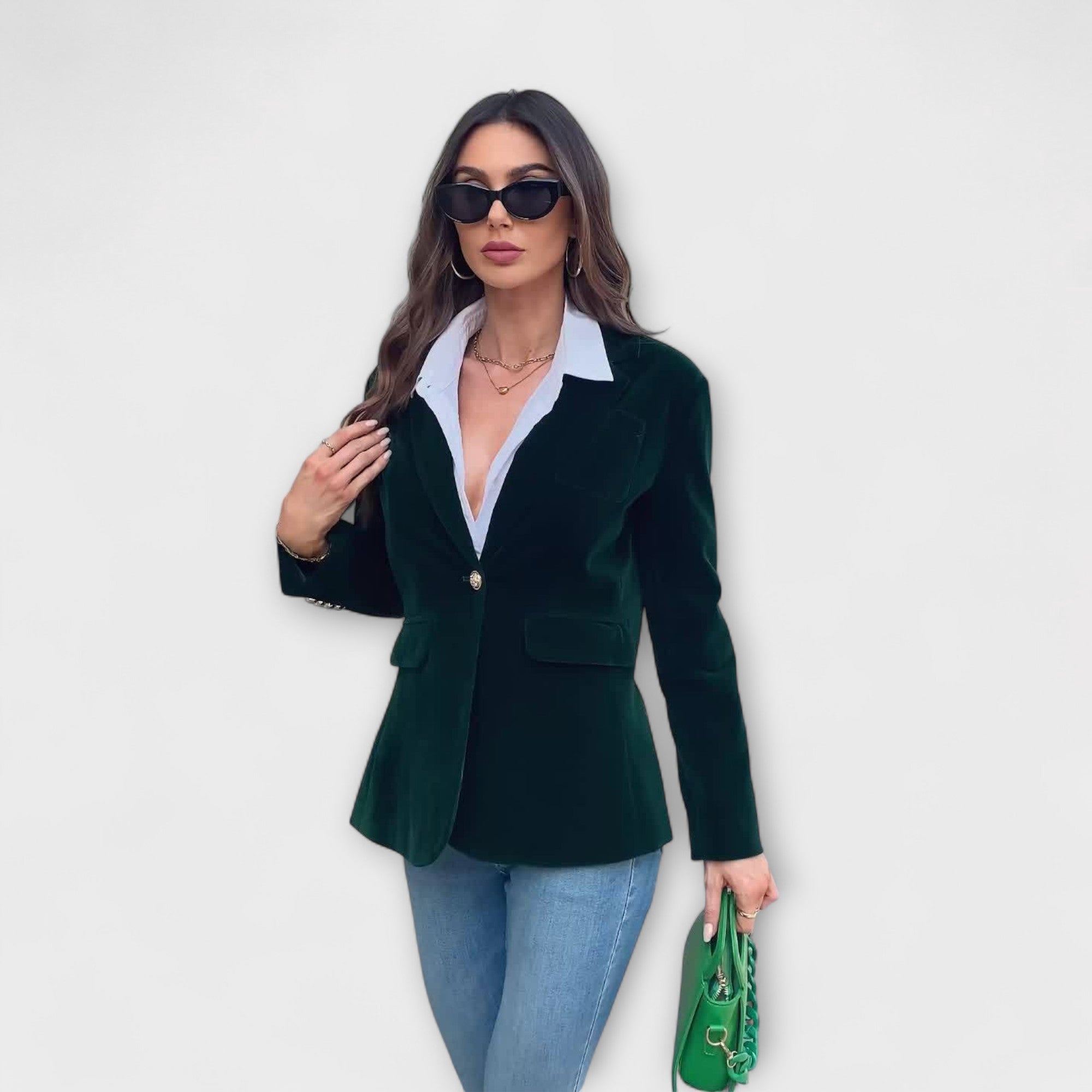 Addison | Velvet Blazer with Gold Button Accents