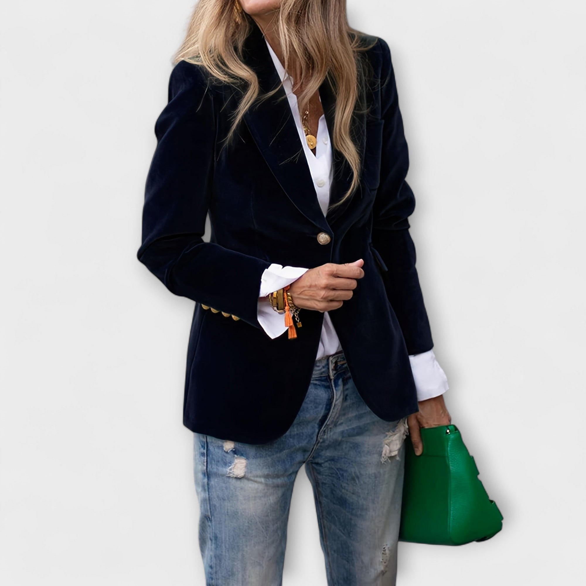 Addison | Velvet Blazer with Gold Button Accents