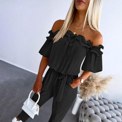 Nika | Off-Shoulder Frill Tie-Waist Jumpsuit