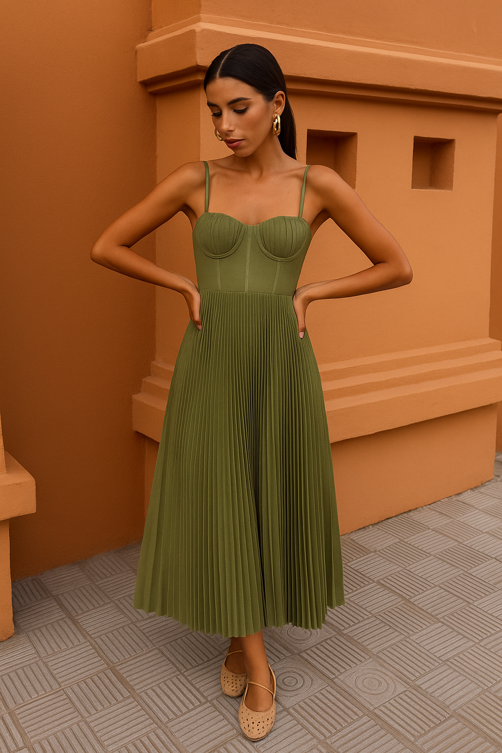 Claudetta | Midi Dress Without Sleeves with Bustier