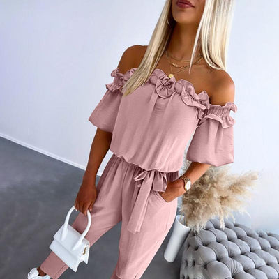 Nika | Off-Shoulder Frill Tie-Waist Jumpsuit