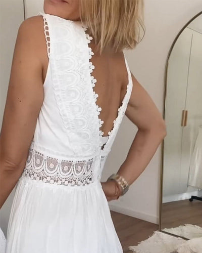 Abigail | Sleeveless Midi Dress in Boho Style with Lace Details