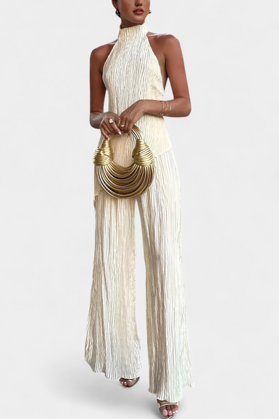 Patricia | Elegant Pleated Asymmetrical Top and Fluid Pants Set